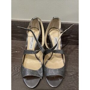 Jimmy Choo Leather Glitter Criss Cross Sandal Heels Size 40.5 Made In Italy